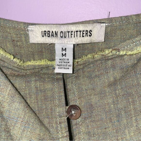 Urban Outfitters M Green Midi Dress Linen Tiered Boho Prairie Peasant Coastal - Picture 4 of 8